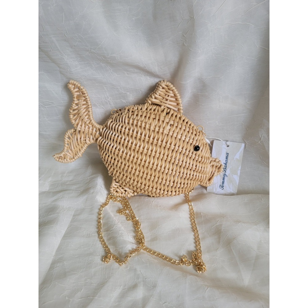 NWT TOMMY BAHAMA NOVELTY WOVEN WICKER FISH PURSE CLUTCH CROSSBODY BAG - Viral